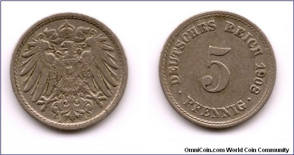 Germany Five Pfennig 1908