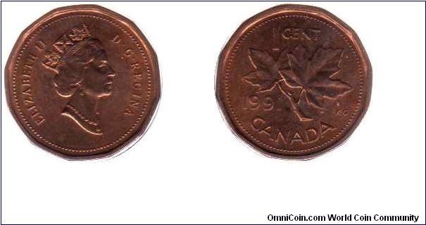 1991 1 cent
