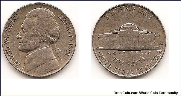 5 Cents
KM#192
5.0000 g., Copper-Nickel, 21.2 mm. Jefferson Nickel
Monticello, mintmark to right side reverse • Designer: Felix Schlag 
