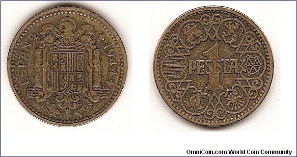 1 Peseta
KM#767
Aluminum-Bronze Obv: Crowned shield within eagle flanked by
pillars with banner Rev: Value in center of design Note: To realize
the values below all Unc. and BU coins must have full strike
including letters.