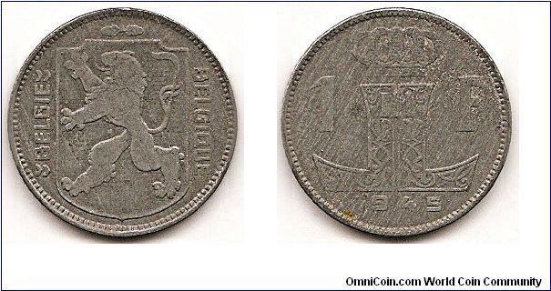1 Franc
KM#128
4.3000 g., Zinc, 21.7 mm. Obv: Rampant lion, left, on shield, legend in Dutch Obv. Legend: BELGIE-BELGIQUE Rev: Crowned “L”s, backs touching, divide denomination, date below Edge: Reeded