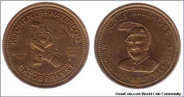 1990 Kitchener-Waterloo Oktoberfest 2 Dollars