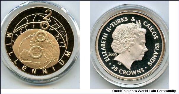 25 Crowns
Millenium Date shown over map of world
Silver & Gold
