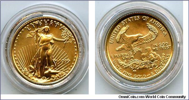 1999
$5  1/10 oz Gold 
Walking Liberty
Eagle