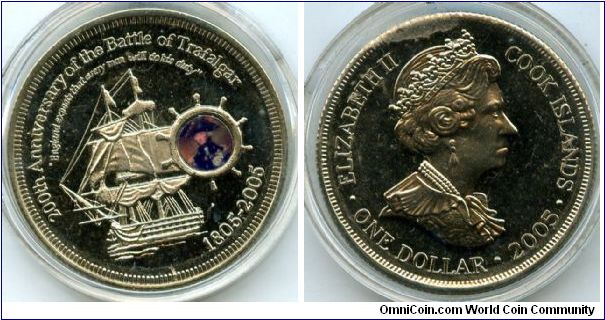 $1
200 Anniversery of the Battle of Trafalgar
Portrait of Nelson inserted into the coin & the worst image of QEII Ever LOL