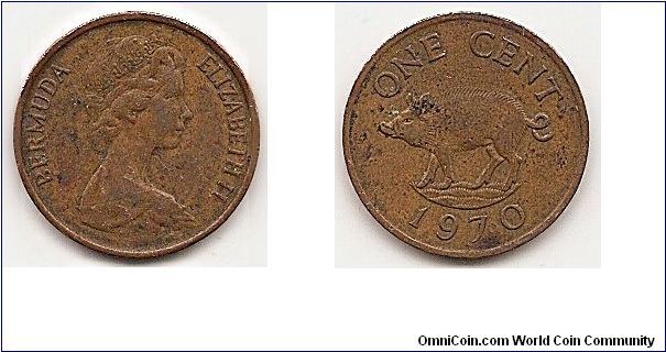 1 Cent
KM#15
3.1100 g., Bronze, 19 mm. Ruler: Elizabeth II Obv: Young bust
right Rev: Wild boar left Edge: Smooth