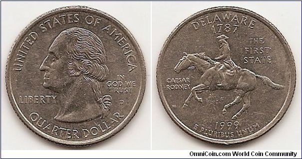 Quarter
50 State Quarters
DELAWARE
KM#293
COPPER-NICKEL CLAD COPPER 24.3 mm. 5.6700 g.