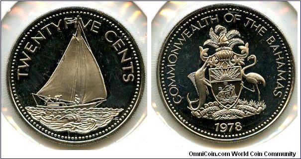 25c 
Bahamian Sloop & Coat of Arms