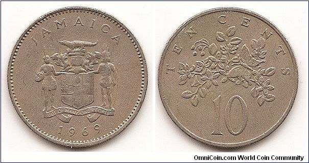 10 Cents
KM#47
5.7500 g., Copper-Nickel, 23.6 mm. Ruler: Elizabeth II Obv: Arms
with supporters Rev: Butterfly within leafy sprigs above value