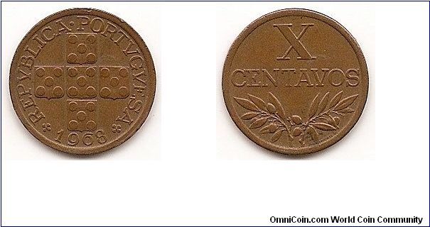 10 Centavos
KM#583
2.0000 g., Bronze, 17 mm. Obv: Circles within cross Rev: Value
above sprig