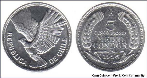 1956 5 pesos - medio Condor