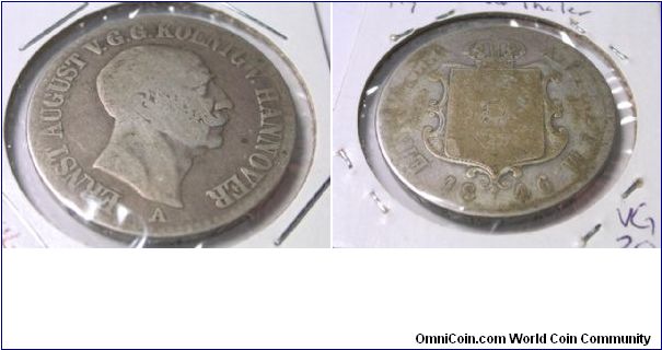 1846 A Hannover, German State 1/6 Thaler, KM# 197.1