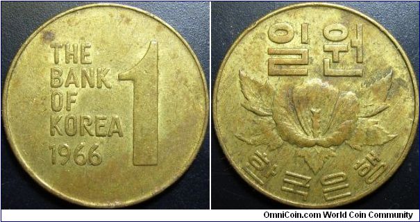 South Korea 1966 1 won. Quite difficult to find!!! In aUNC condition too!