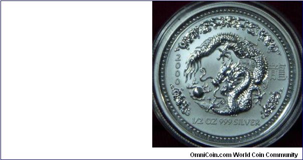 1/2 oz silver Lunar coin, Year of the Dragon