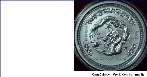 1/2 oz silver Lunar coin, Year of the Dragon