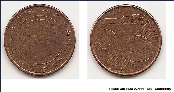5 Euro cents
KM#226
3.8600 g., Copper Plated Steel, 21.2 mm. Ruler: Albert II Obv:
Head left within circle, stars 3/4 surround, date below Rev:
Denomination and globe Edge: Plain