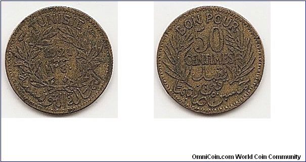 50 Centimes, AH1340
KM#246
1.9500 g., Aluminum-Bronze, 18 mm. Obv: Date within wreath
Rev: Value within wreath Rev. Insc.: BON POUR (Good For) 50
CENTIMES