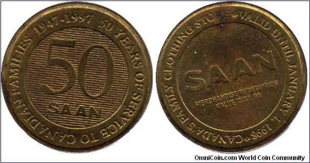1997 SAAN stores 50th anniversary 1 dollar token.
