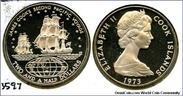 1973
$2/12 
James Cooks Second Pacific Voyage
Ships & Globe
QEII