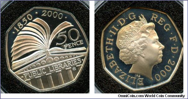 2000
50p 
150 Aniversary of thePublic Libraries
QEII