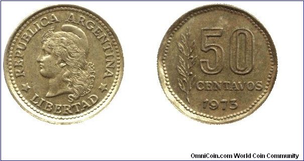 Argentina, 50 centavos, 1975, Brass, Libertad.                                                                                                                                                                                                                                                                                                                                                                                                                                                                      