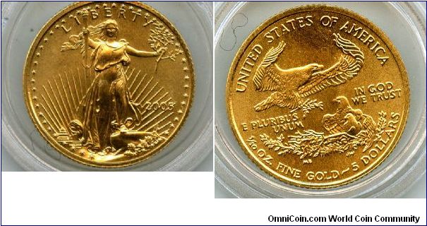 2005
$5  1/10 oz Gold 
Walking Liberty
Eagle