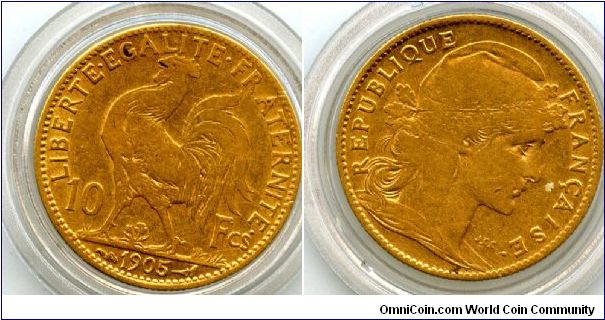 1905
10 Francs
Cockrell 
Marianne
Without Mint Mrk struck at the Paris mint