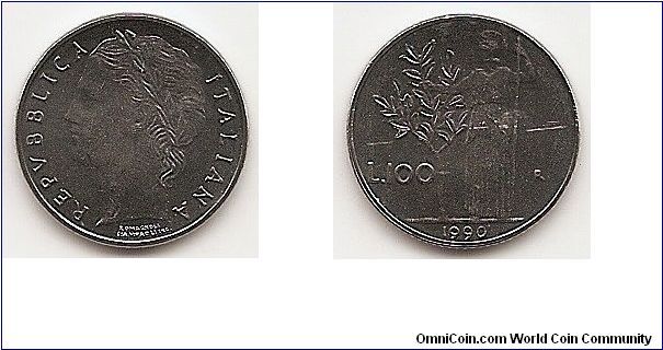 100 Lire
KM#96.2
Stainless Steel Obv: Laureate head left Rev: Standing figure
holding olive tree Note: Reduced size. Prev. KM#96a.