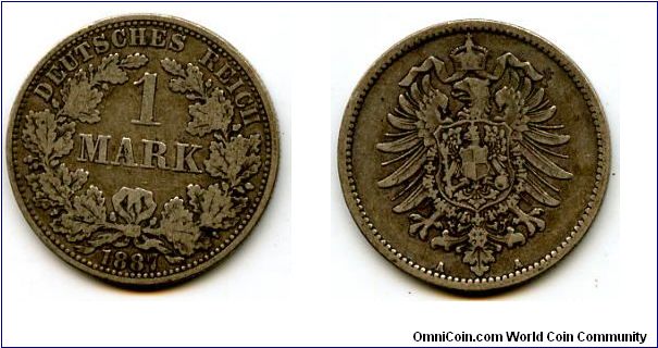 1887A 
1 Mark
Value in wreath
Imperial Eagle
Mint Mrk A = Berlin