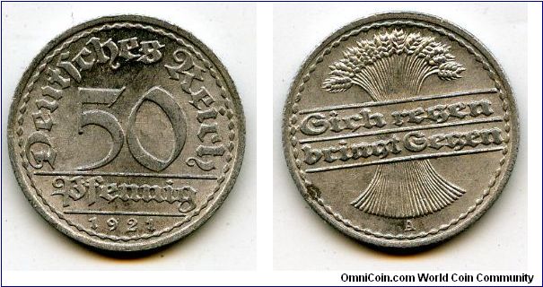 1921A
50pf
Value
Wheat Sheaf
Mint Mrk A = Berlin