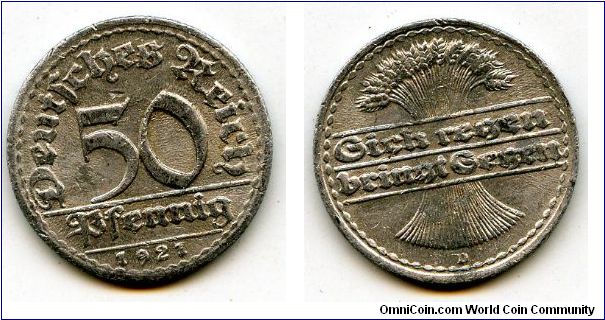 1921D
50pf
Value
Wheat Sheaf
Mint Mrk D = Munich