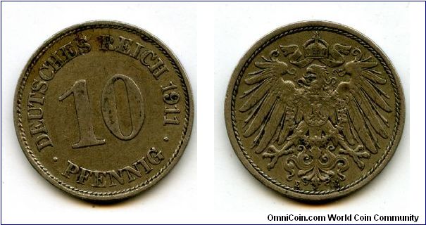 1911
10pf
Value
German Imperial Eagle
Mint Mrk E = Muldenhutten