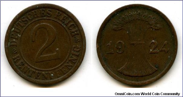 2pf
1924A
Value
Sheaf of Wheat
Mint Mrk A = Berlin