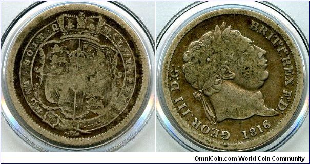 1816
1/- Shilling
Shield in Garter
George III 1760-1820