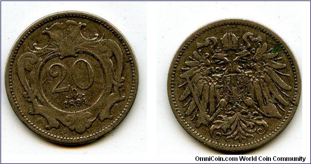 1894
20 Heller
Value 
Austrian Imperial Eagle