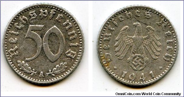 1941a
50pf
Value
German Eagle cluthing Swastika
Mint Mrk  A = Berlin