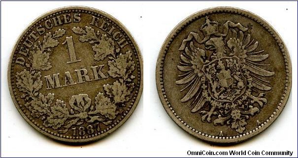 1887A
1 Mark
Value in Wreath
German Imperial Eagle 
Mint Mrk A = Berlin