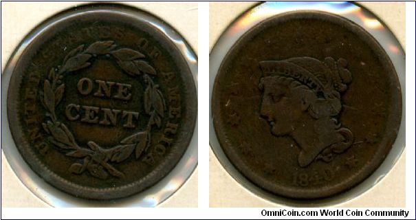 1840 
1Cent
Braided Hair