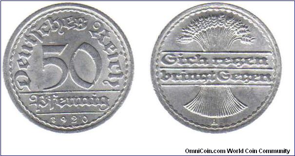 1920 Weimar Republic 50 pfennig.