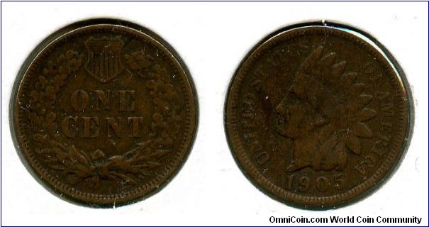 1905
1 Cent
Value in Wreath
Indianhead