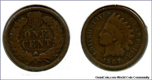 1907
1 Cent
Value in Wreath
Indianhead