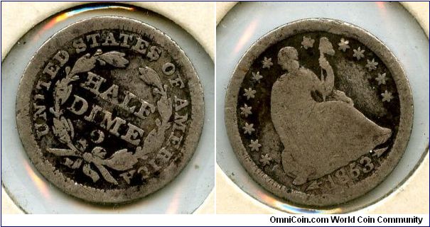 1853o
Half Dime
Value in wreath
Seated Liberty