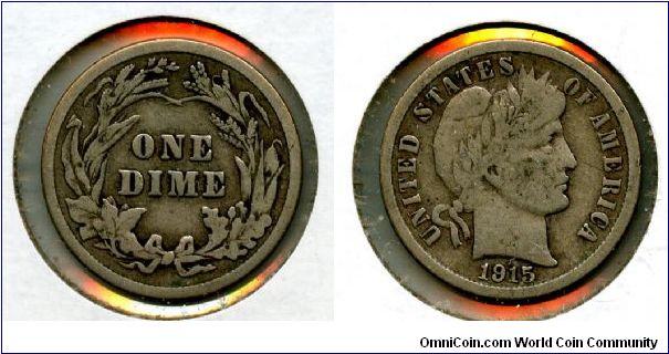 1915
1 Dime
Value in wreath
Liberty head