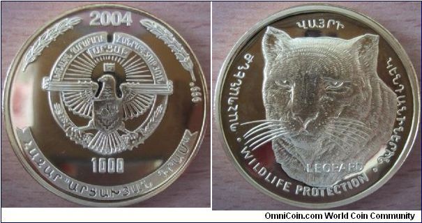 1000 Dram - Leopard - 31.37 g Ag 999(gold plated) - mintage unknown (hard to find !)