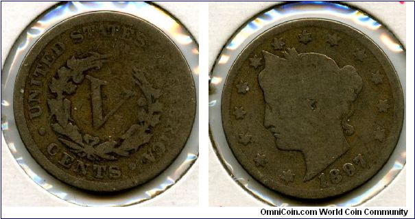 1891
5 Cents
V in wreath
Liberty head
