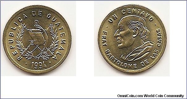 1 Centavo
KM#275.5
2.5500 g., Brass Subject: Fray Bartolome de las Casas Obv:
National arms Rev: Head left, modified portrait