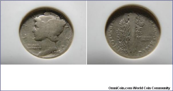 1916-D Mercury Dime graded AG3 details by ANACS