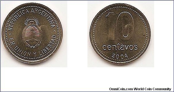 10 Centavos
KM#107
Aluminum-Bronze Obv: Argentine arms Rev: Value, date below
Edge: Reeded Note: Prev. KM#82.