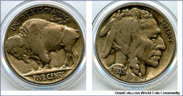 1935
5 cents
Buffalo standing on mound
Indian Head