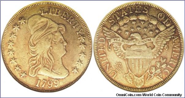 1799 DRAPED BUST EAGLE (Heraldic Eagle) (Small Stars Obverse, BD-8, R.5.).